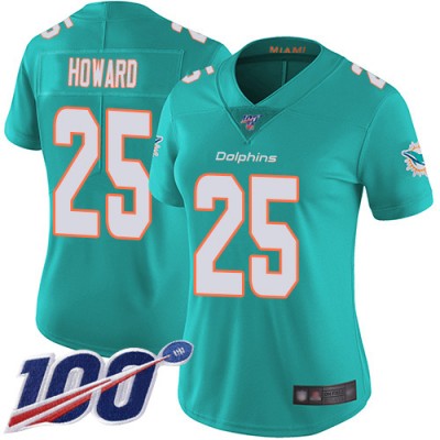 Nike Miami Dolphins #25 Xavien Howard Aqua Green Team Color Women's Stitched NFL 100th Season Vapor Limited Jersey